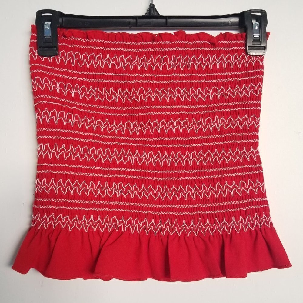 Shein Smocked Ruffled Printed Striped Tube Top Lg